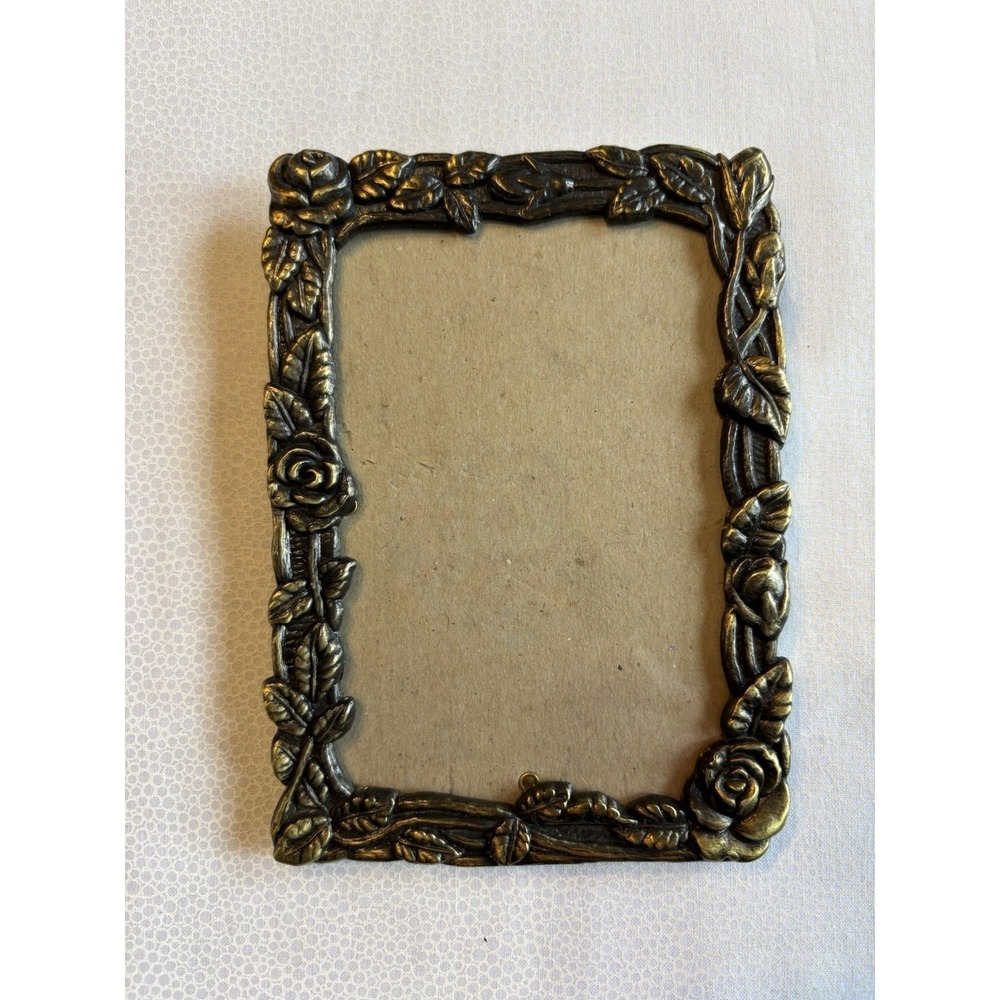 Vintage Weston Ornate Bronze Toned Rose Flower Edge Photo Frame Desktop Stand
